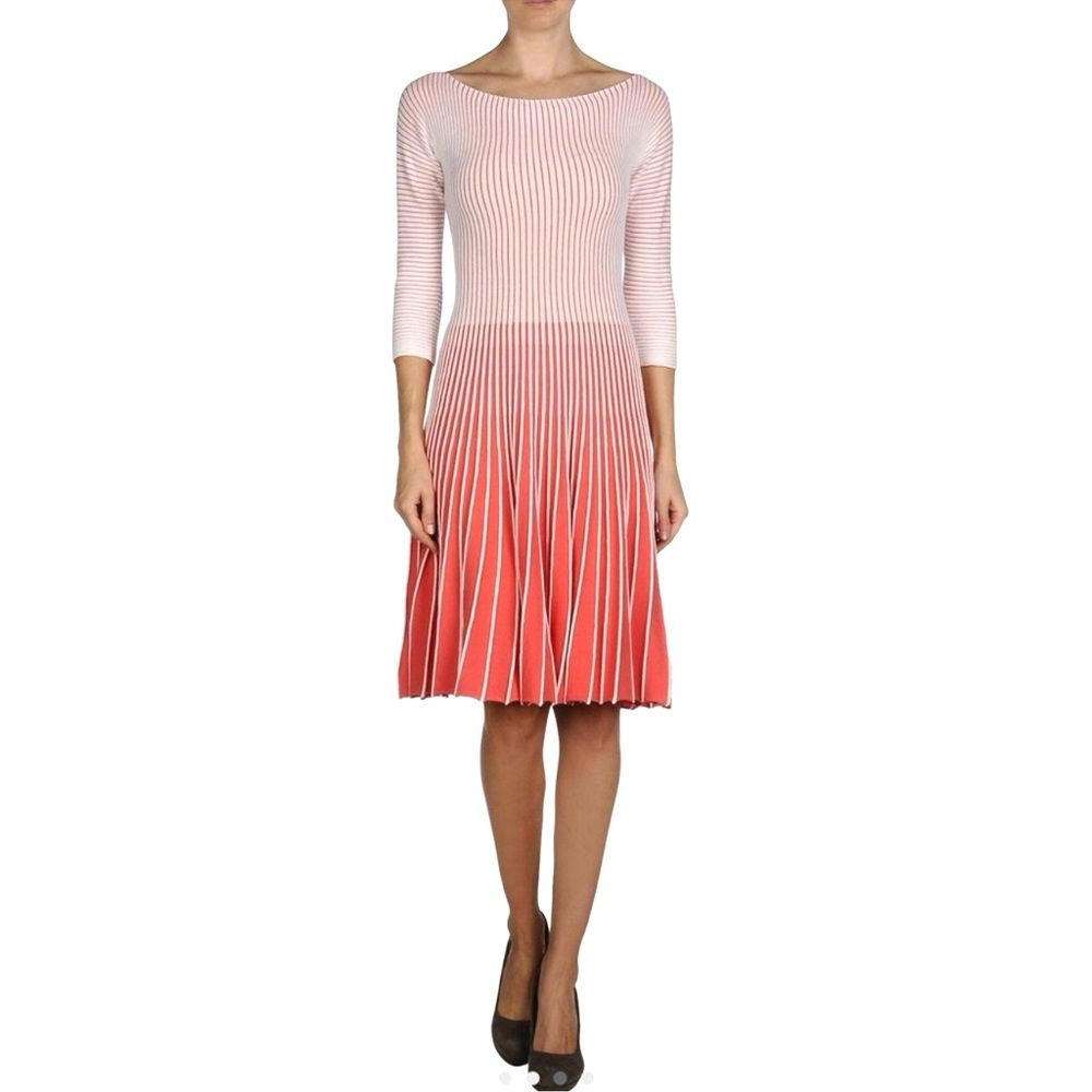 EMPORIO ARMANI Coral Striped Knit Dress 4-6/40 EUC